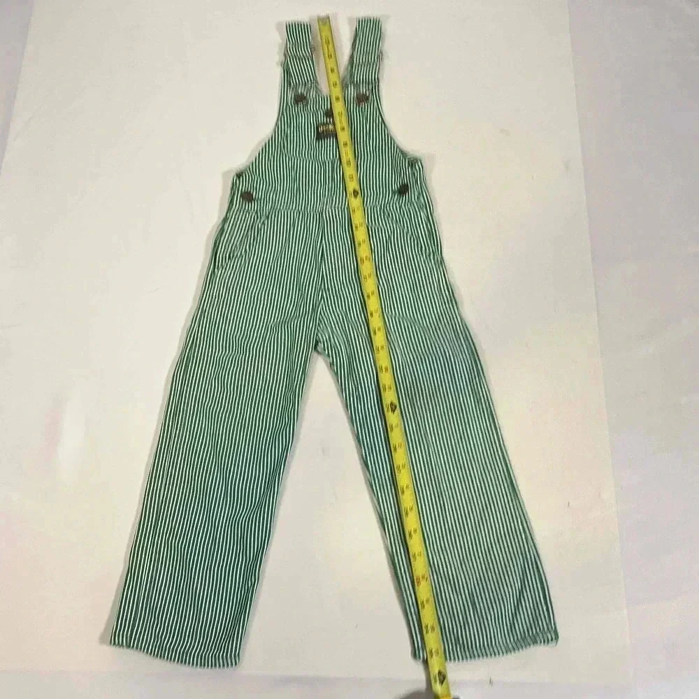 Vintage 80s 90s Osh Kosh Bgosh Green Railroad Striped Bib Overalls Kids Size 4